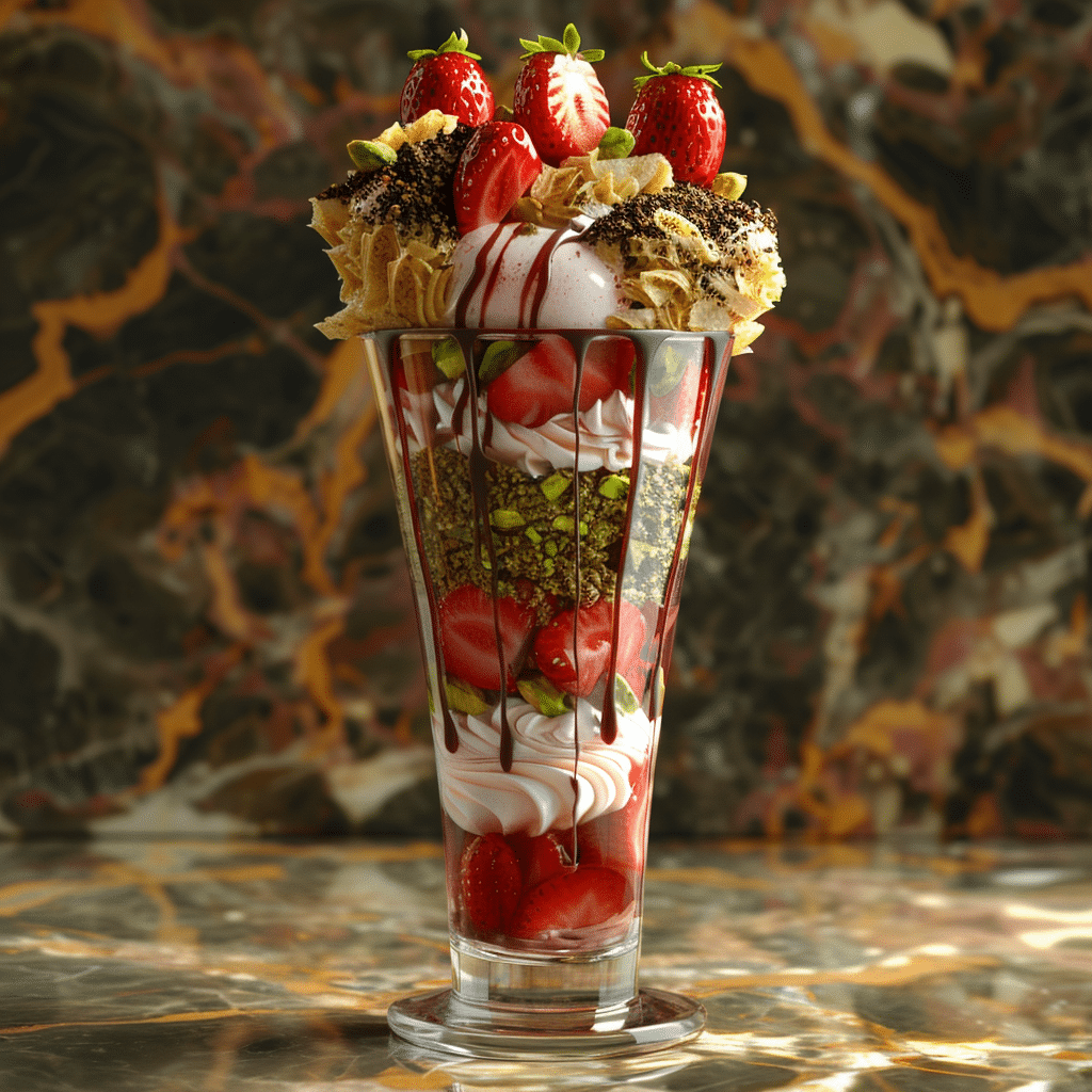 Dubai chocolate strawberries in layered dessert cup